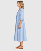 Sophia Lace Trim V-Neck Linen Midi Dress
