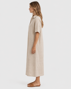 Zara Relaxed Linen Collared Midi Dress
