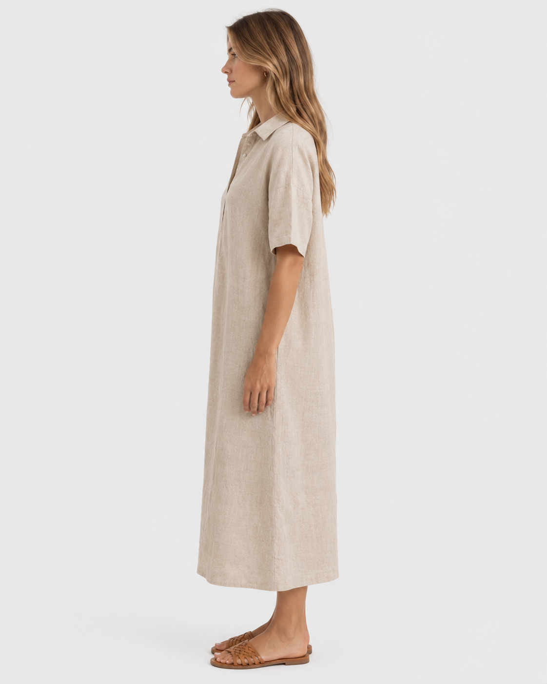 Zara Relaxed Linen Collared Midi Dress