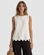 Evie Scallop Hem Linen Sleeveless Top