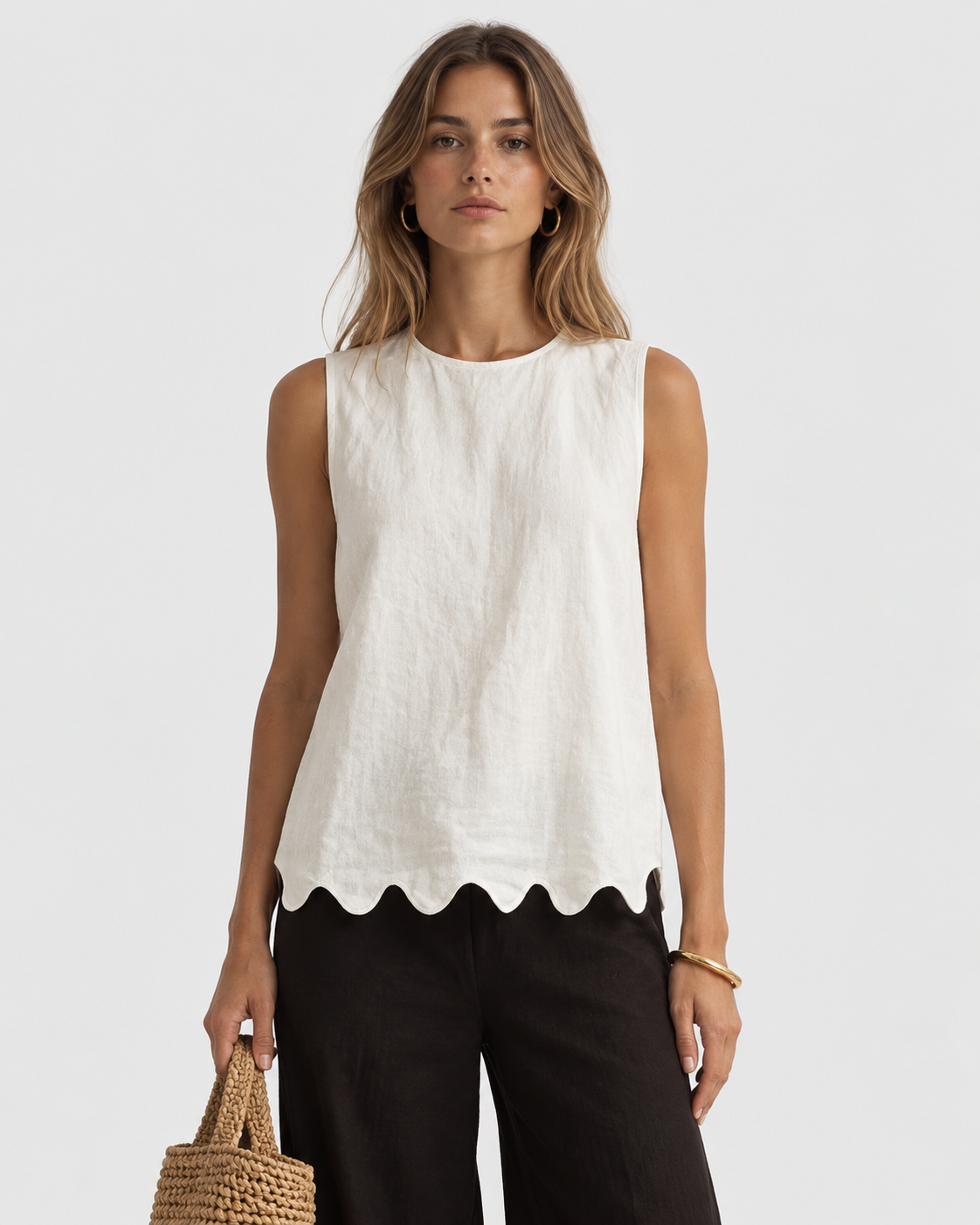 Evie Scallop Hem Linen Sleeveless Top