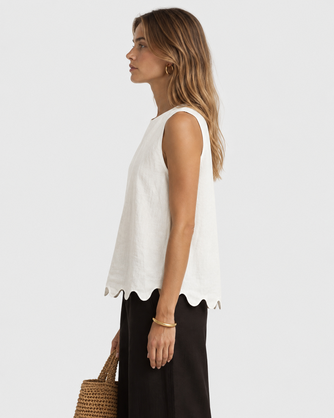 Evie Scallop Hem Linen Sleeveless Top