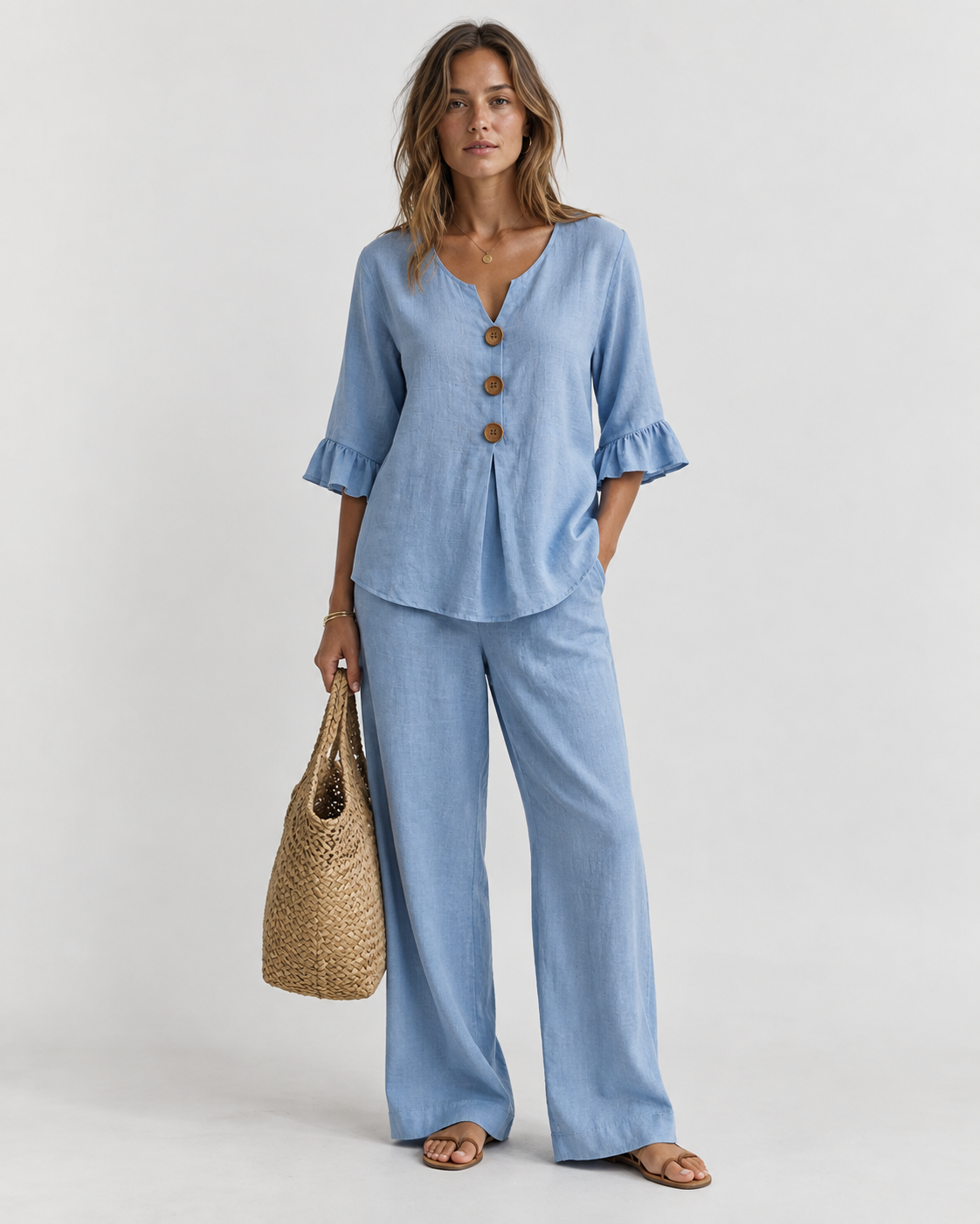 Mila Ruffle Sleeve Linen Two-Piece Set