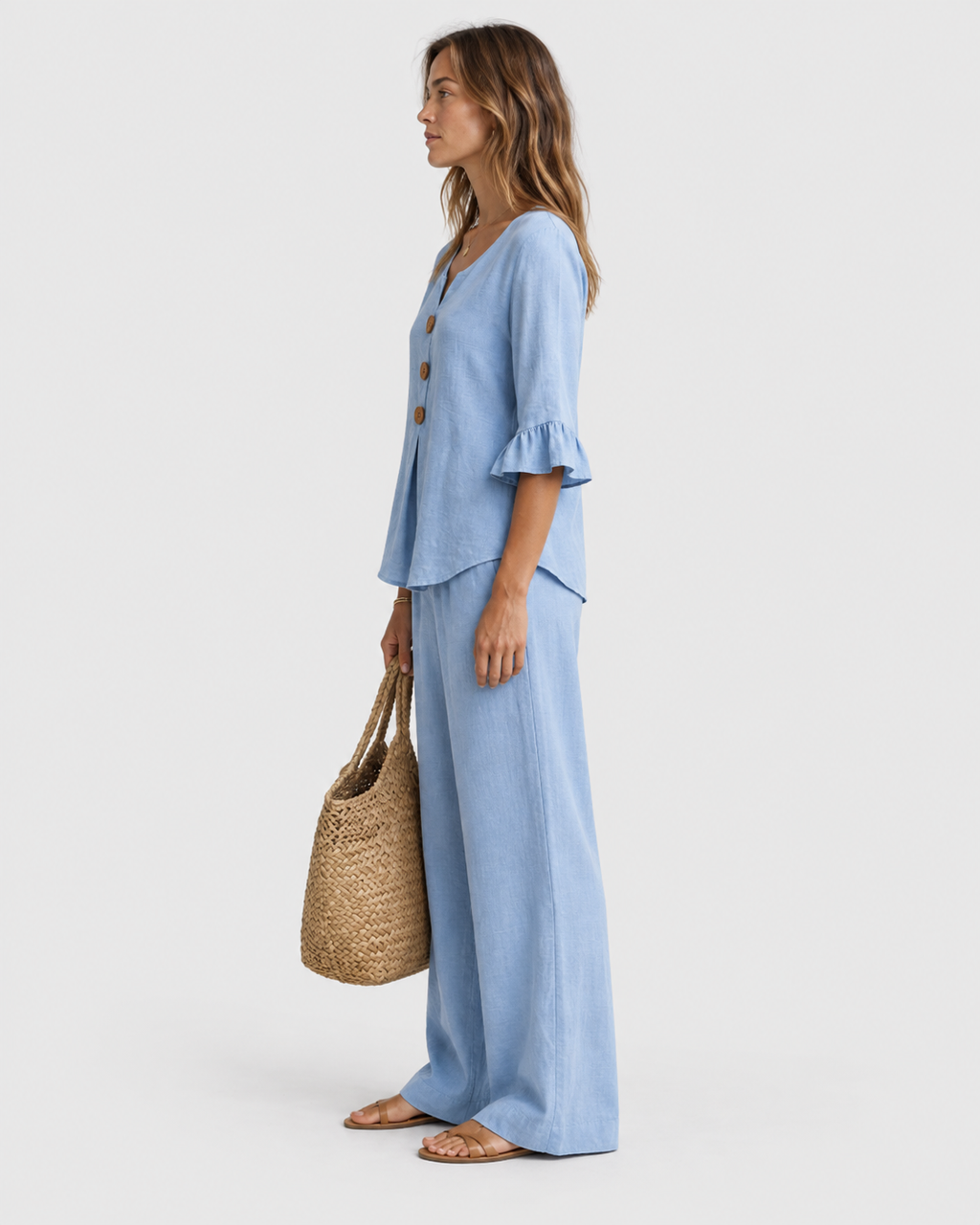 Mila Ruffle Sleeve Linen Two-Piece Set