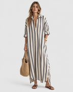 Astrid Striped Linen Long Sleeve Maxi Dress
