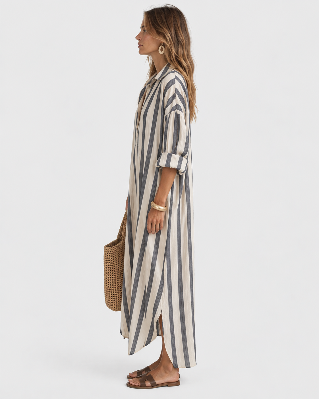 Astrid Striped Linen Long Sleeve Maxi Dress