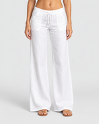 Chloe Relaxed Wide-Leg Drawstring Linen Trousers