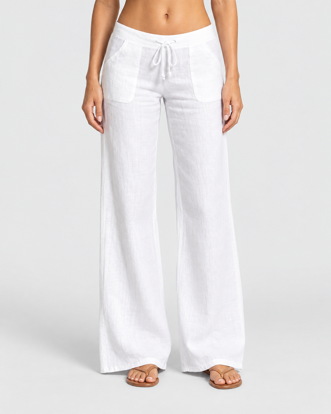 Chloe Relaxed Wide-Leg Drawstring Linen Trousers