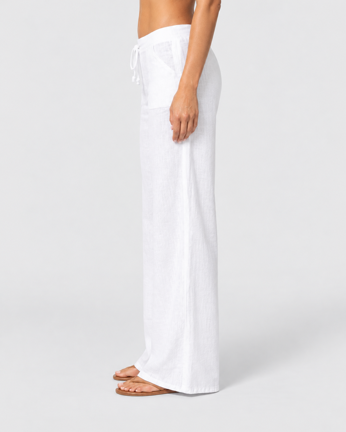 Chloe Relaxed Wide-Leg Drawstring Linen Trousers