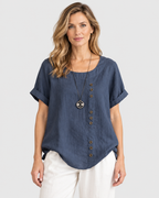 Dahlia Asymmetric Button Summer Linen Blouse