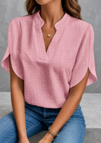 Celeste Chiffon V-Neck Short Sleeve Blouse