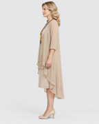 Evelyn Layered Chiffon Lace Overlay Midi Dress