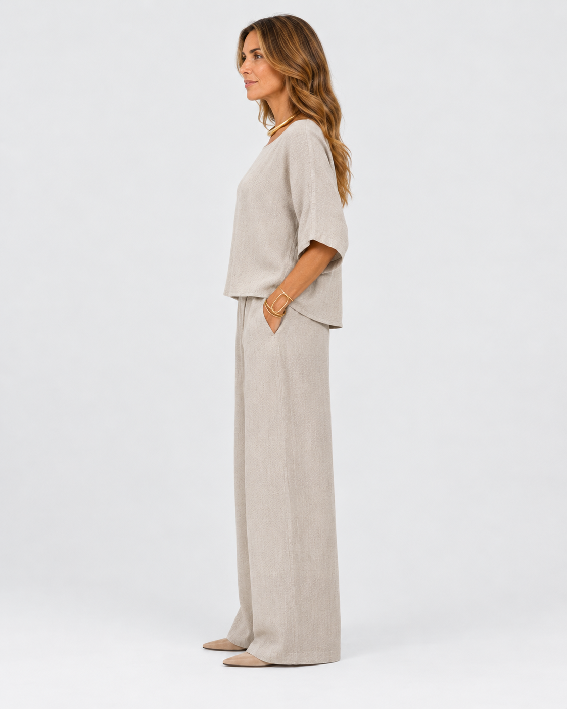 Penelope Relaxed Linen Look Wide Leg Trouser Set