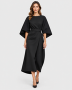 Isobel Belted Lantern Sleeve Midi Dress