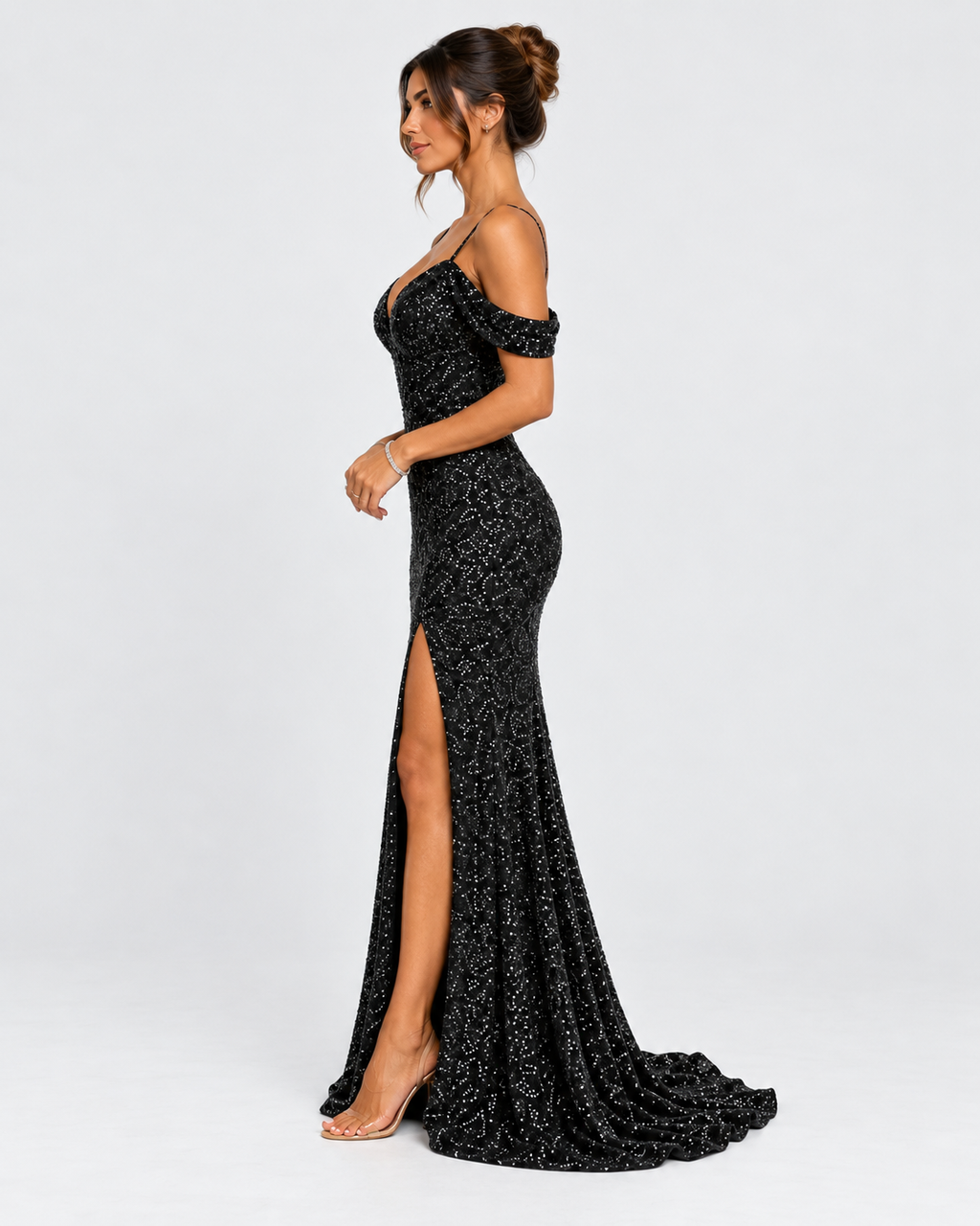 Celeste Off-Shoulder Sequin Maxi Dress