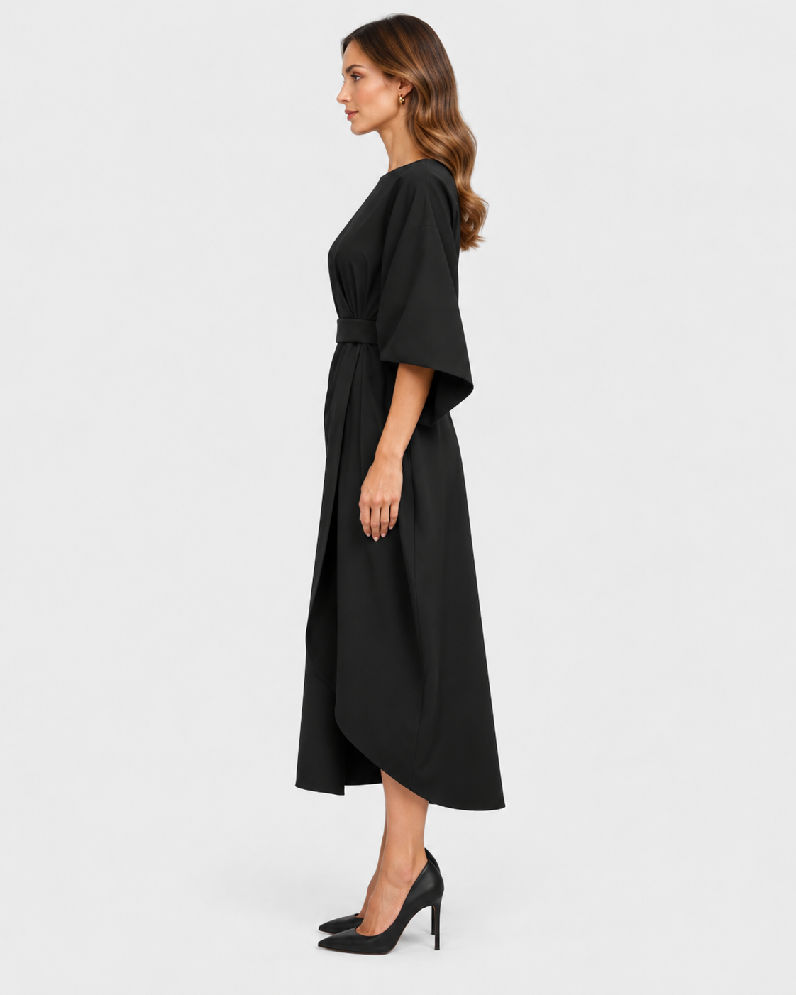 Isobel Belted Lantern Sleeve Midi Dress