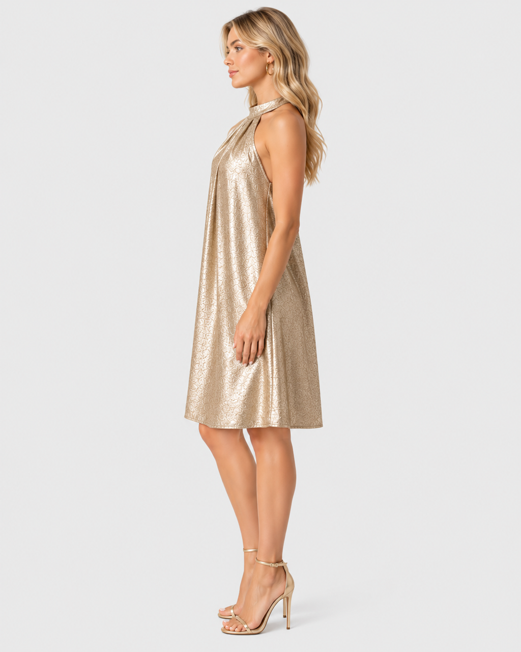 Genevieve Pleated Halter Neck Midi Dress