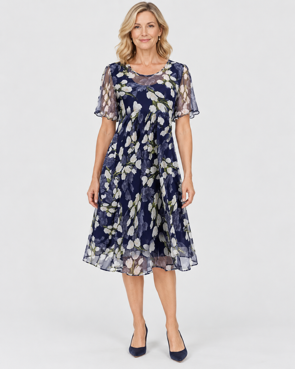 Imogen Floral Print A-Line Midi Dress