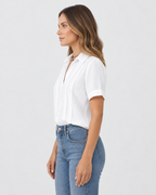 Penelope Pleated Linen Short Sleeve Blouse