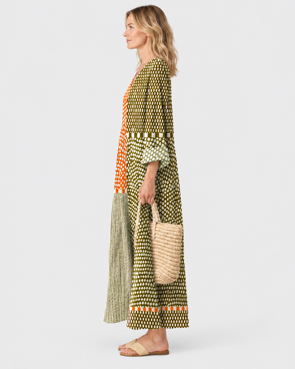 Clara Geometric Printed V-Neck Midi Dress