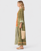 Clara Geometric Printed V-Neck Midi Dress