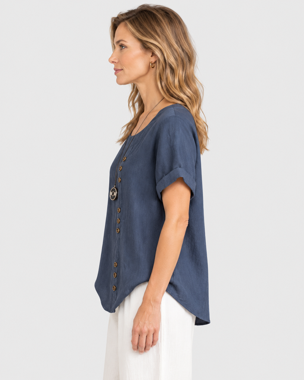 Dahlia Asymmetric Button Summer Linen Blouse