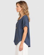 Dahlia Asymmetric Button Summer Linen Blouse