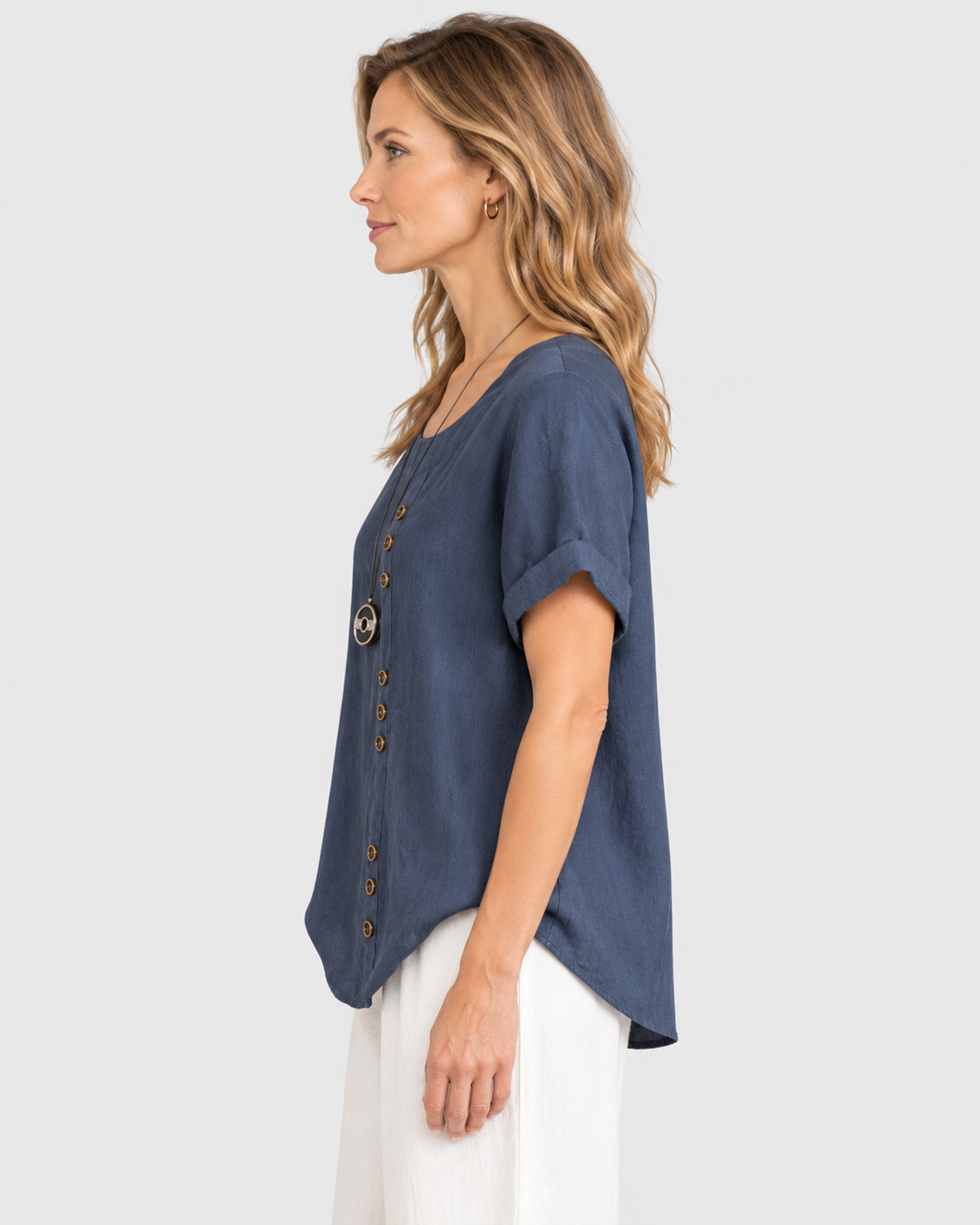 Dahlia Asymmetric Button Summer Linen Blouse