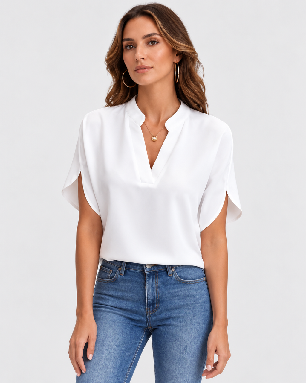 Celeste Chiffon V-Neck Short Sleeve Blouse