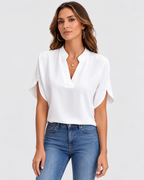 Celeste Chiffon V-Neck Short Sleeve Blouse
