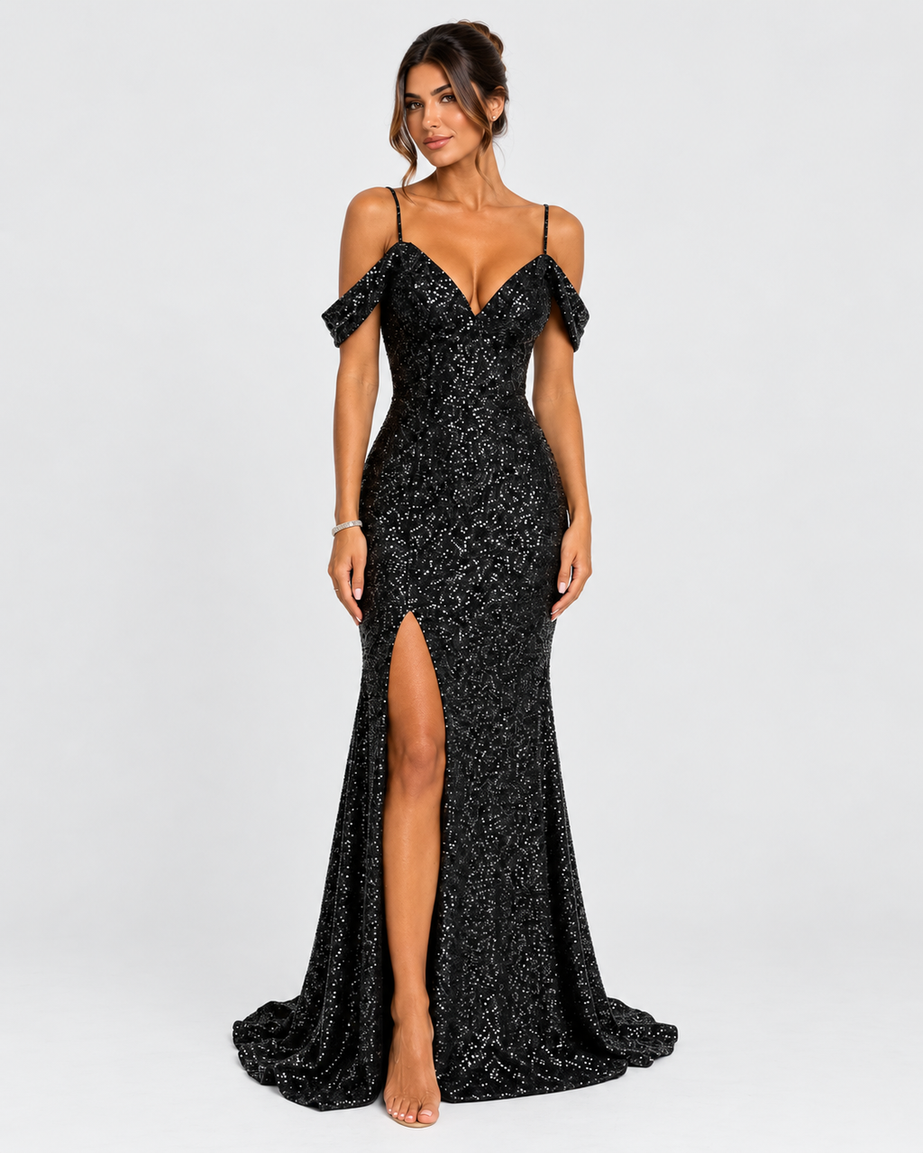 Celeste Off-Shoulder Sequin Maxi Dress