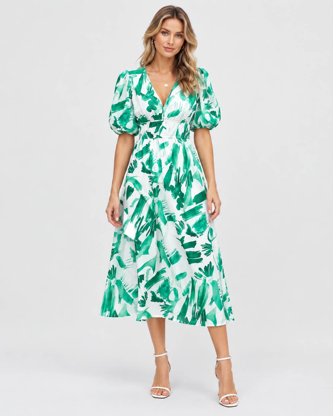 Ophelia Romantic Floral V-Neck Midi Dress