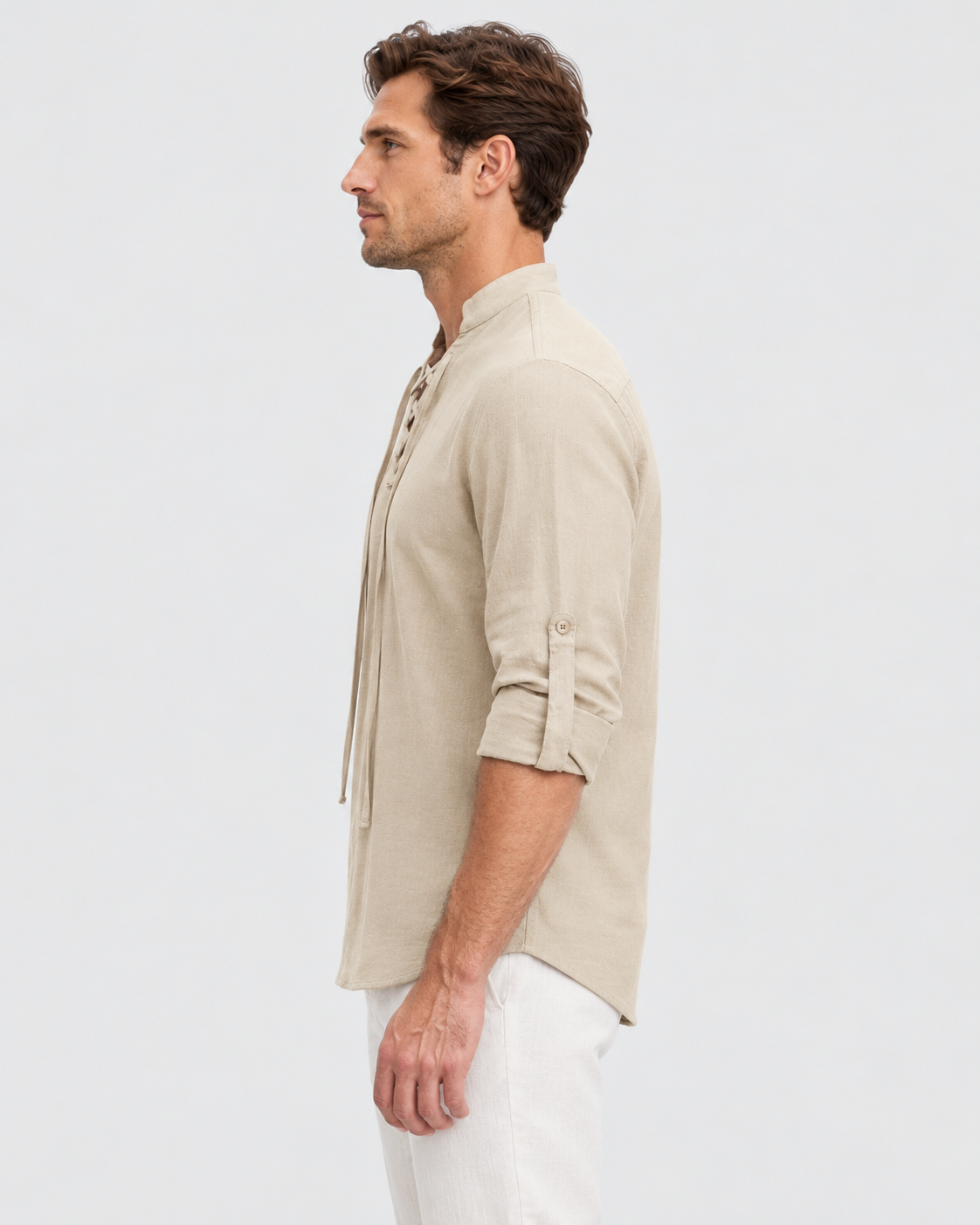 Mateo Lace Up Long Sleeve Henley Shirt