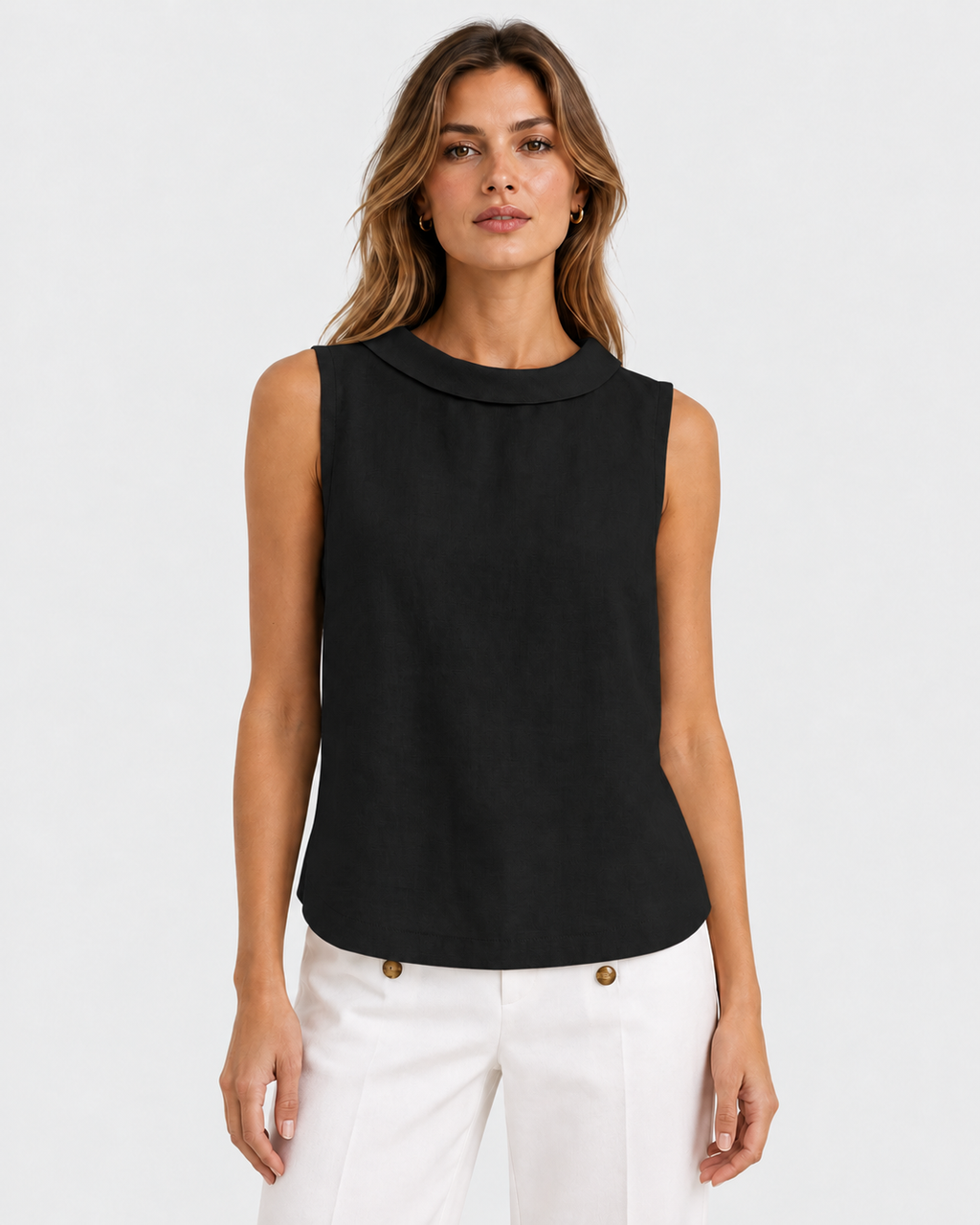 Elena Casual Sleeveless Roll Collar Top