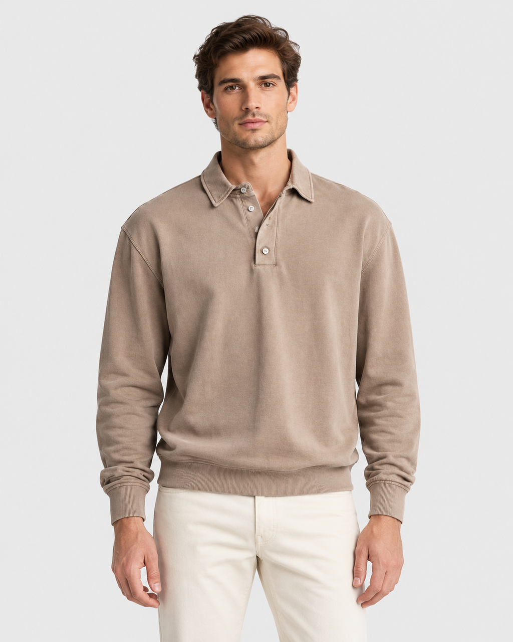 Jasper Washed Cotton Long Sleeve Polo Shirt