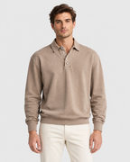 Jasper Washed Cotton Long Sleeve Polo Shirt