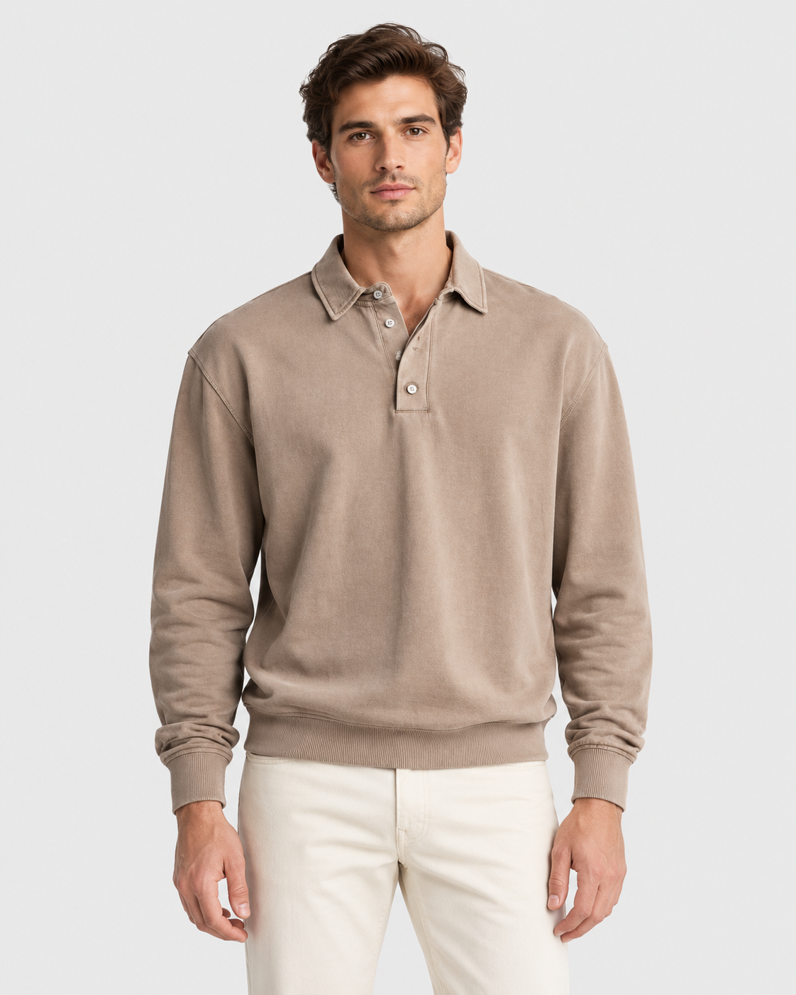 Jasper Washed Cotton Long Sleeve Polo Shirt