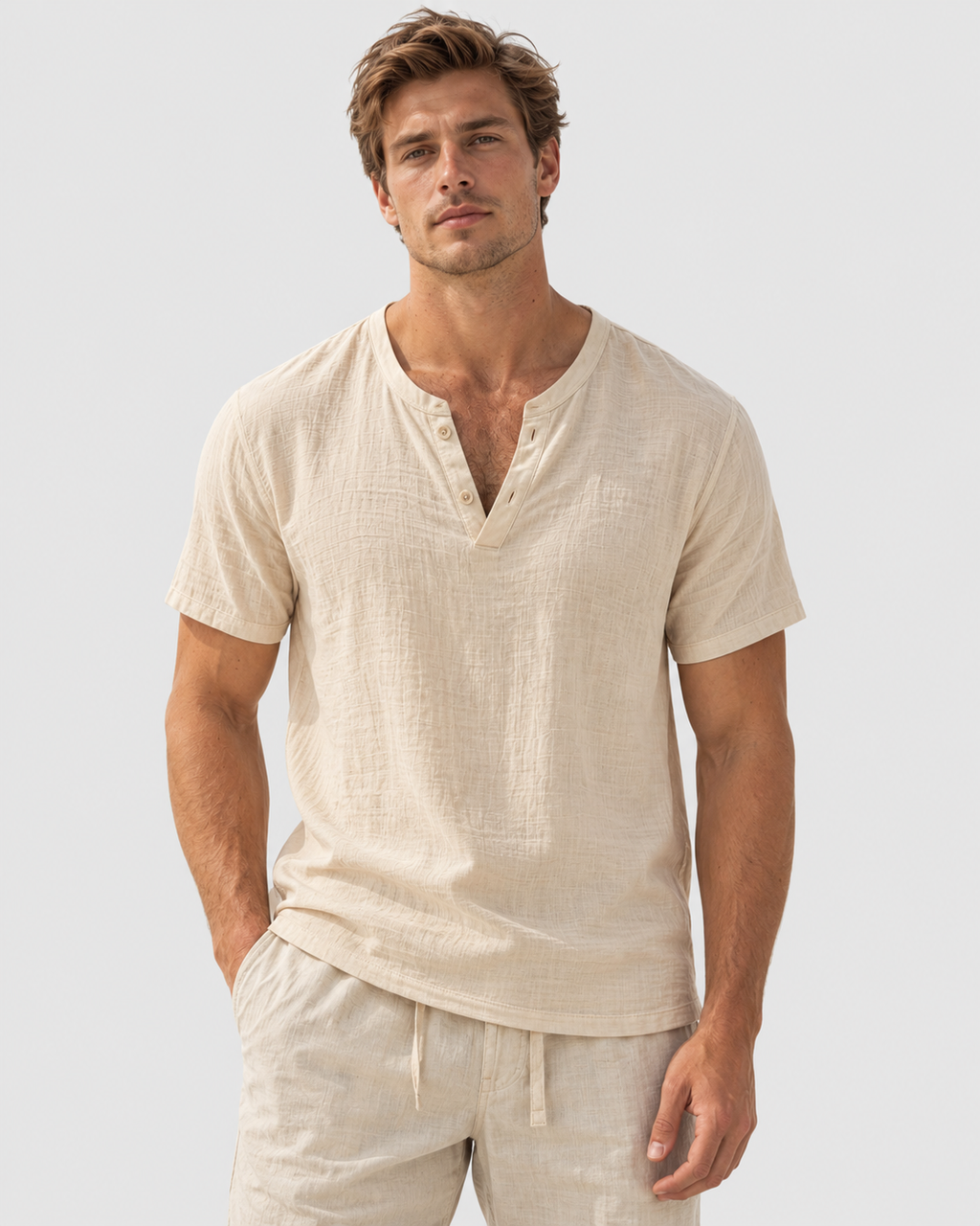 Hudson Short Sleeve Linen Henley Shirt