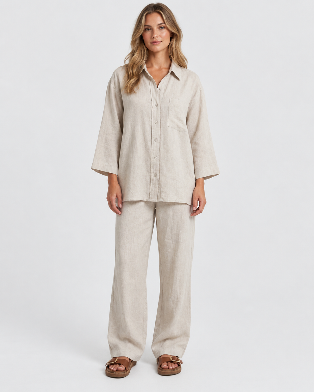 Aurelia Linen Shirt and Wide-Leg Trouser Set