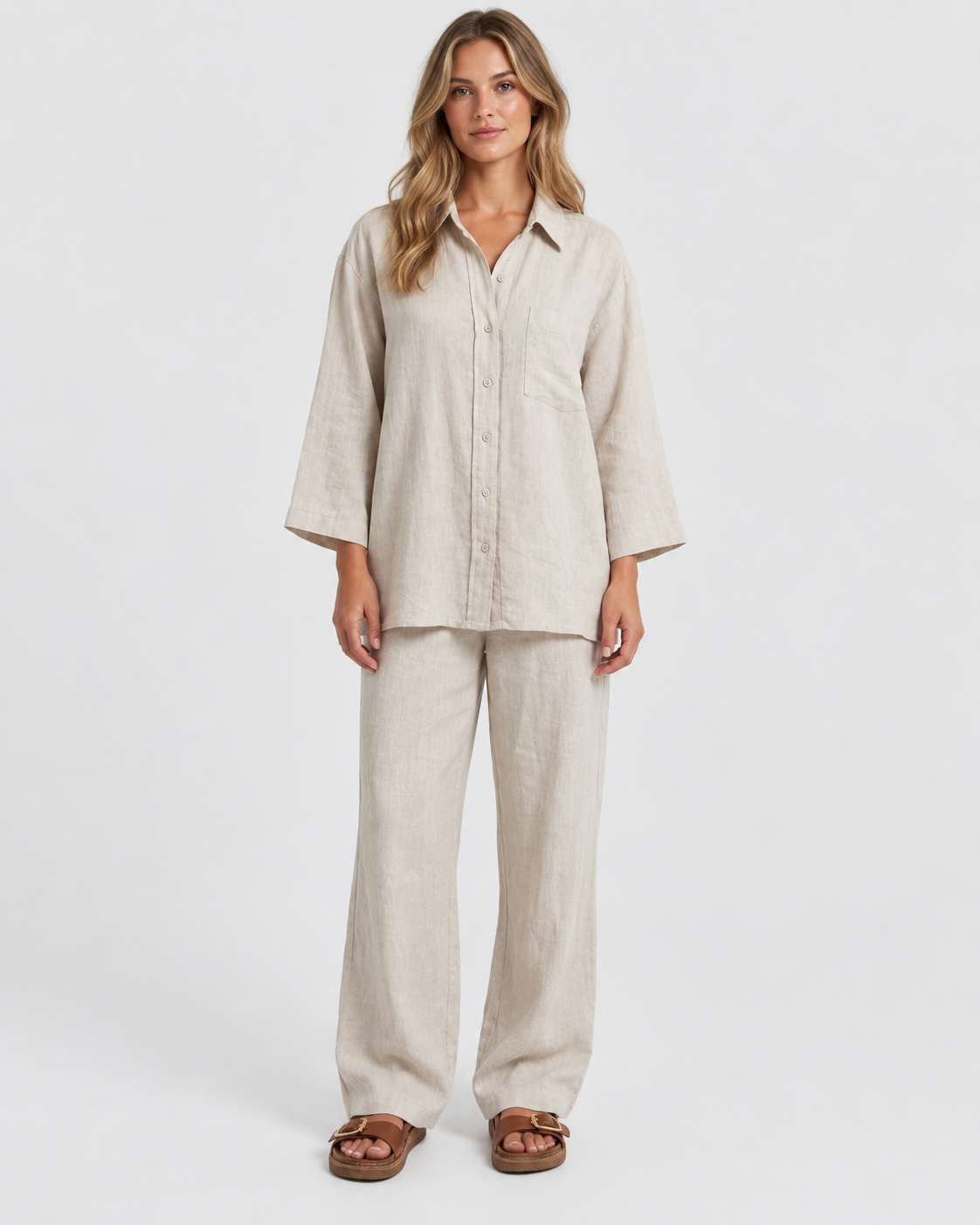 Aurelia Linen Shirt and Wide-Leg Trouser Set