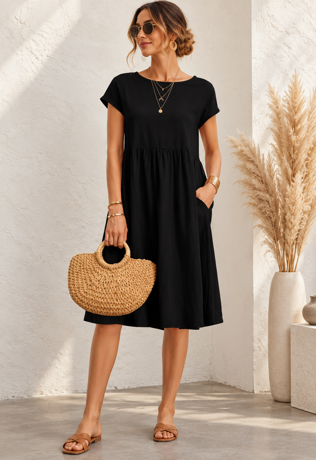 Freya Effortless Linen Short Sleeve Midi Dress