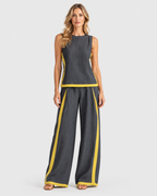 Genevieve Sleeveless Top & Contrast Trim Wide-Leg Trouser Set