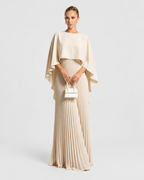 Geneva Cape Overlay Pleated Maxi Dress