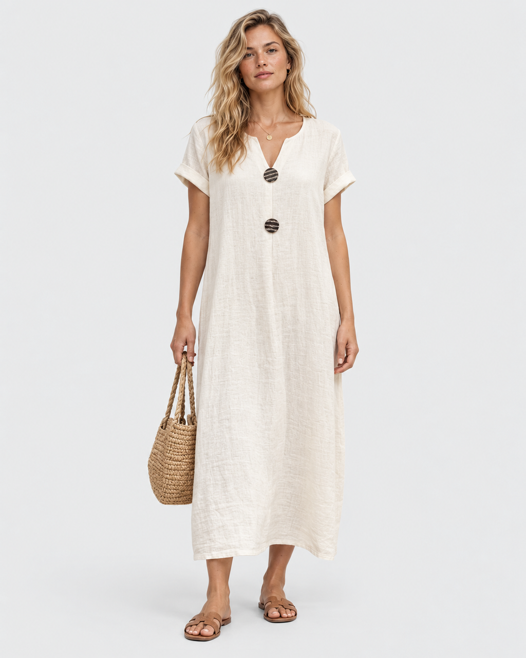 Freya Linen Look Button Up Midi Dress
