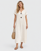Freya Linen Look Button Up Midi Dress