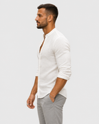 Asher Linen Grandad Collar Long Sleeve Shirt