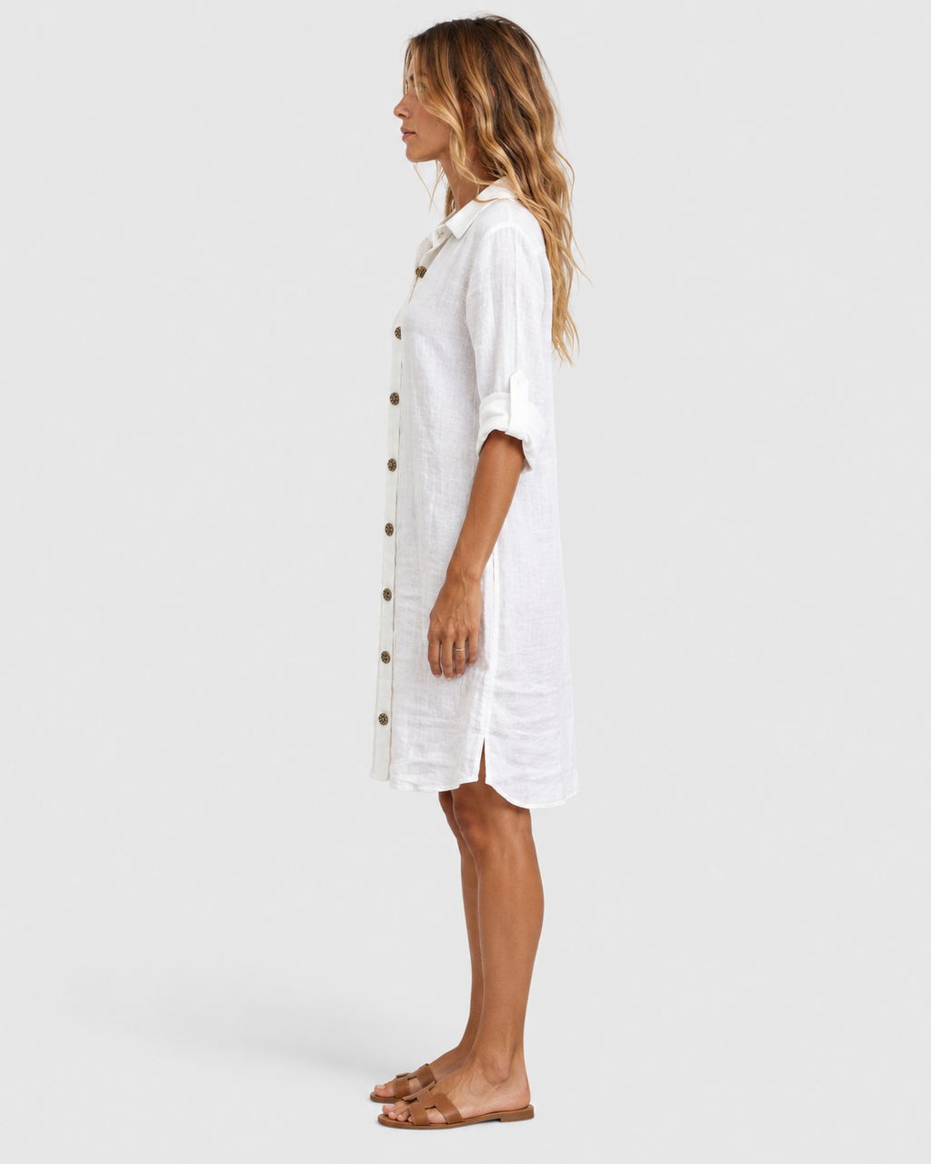 Clara Button-Down Linen Look Summer Shirt Dress