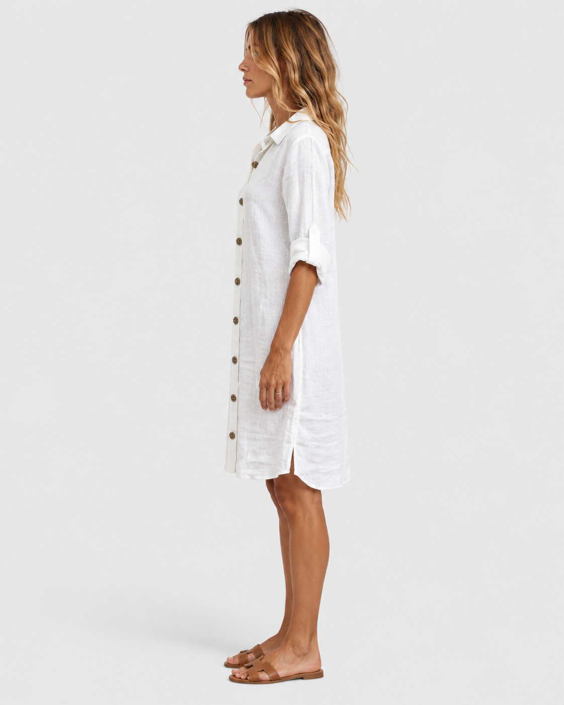 Clara Button-Down Linen Look Summer Shirt Dress