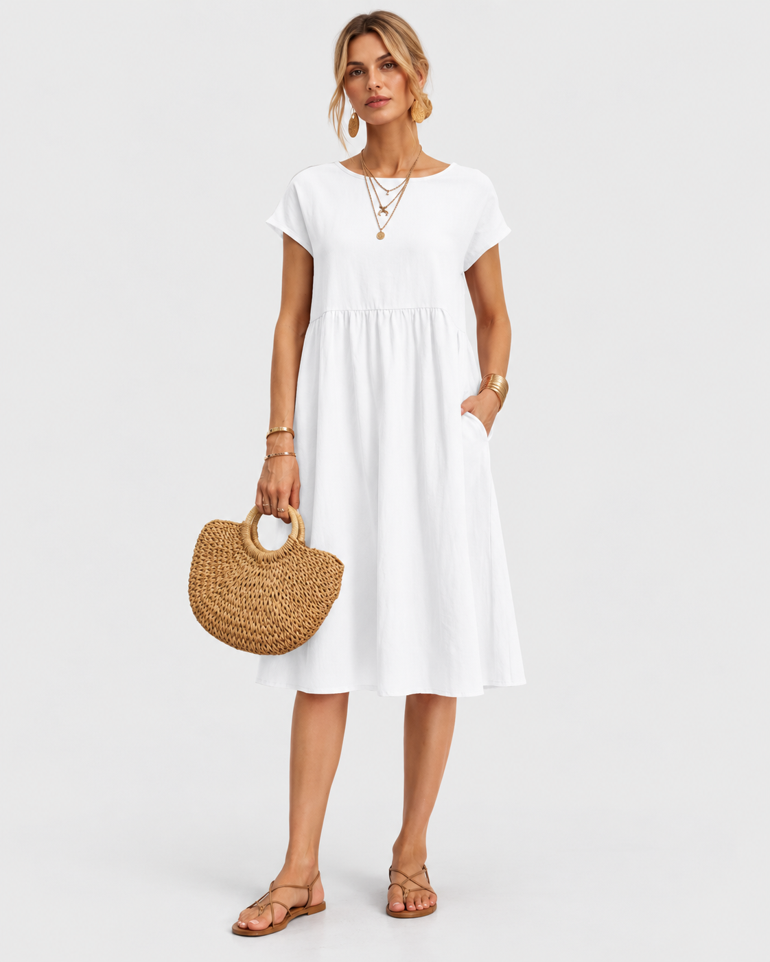 Freya Effortless Linen Short Sleeve Midi Dress