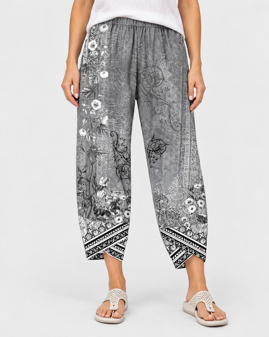 Freya Botanical Print Cropped Casual Trousers